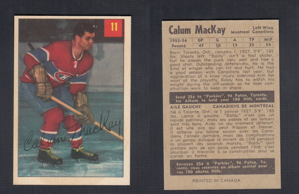 1954-55 PARKHURST HOCKEY CARD #11 C. MACKAY photo 1954-55 PARKHURST HOCKEY CARD #11 C. MACKAY photo