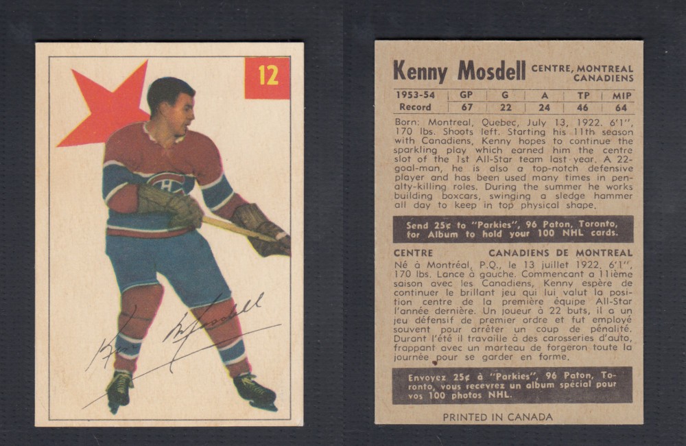 1954-55 PARKHURST HOCKEY CARD #12 K. MOSDELL photo 1954-55 PARKHURST HOCKEY CARD #12 K. MOSDELL photo