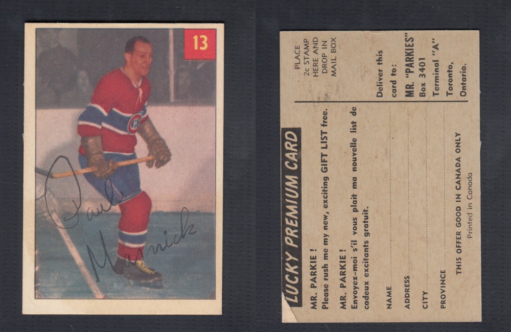 1954-55 PARKHURST HOCKEY CARD #13 P. MASNICK photo 1954-55 PARKHURST HOCKEY CARD #13 P. MASNICK photo