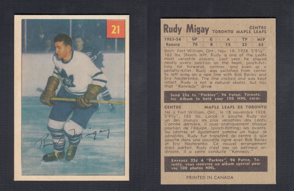 1954-55 PARKHURST HOCKEY CARD #21 R. MIGAY photo 1954-55 PARKHURST HOCKEY CARD #21 R. MIGAY photo