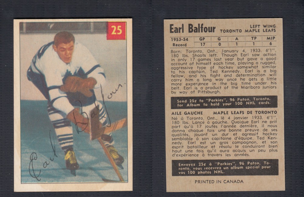 1954-55 PARKHURST HOCKEY CARD #25 E. BALFOUR photo 1954-55 PARKHURST HOCKEY CARD #25 E. BALFOUR photo