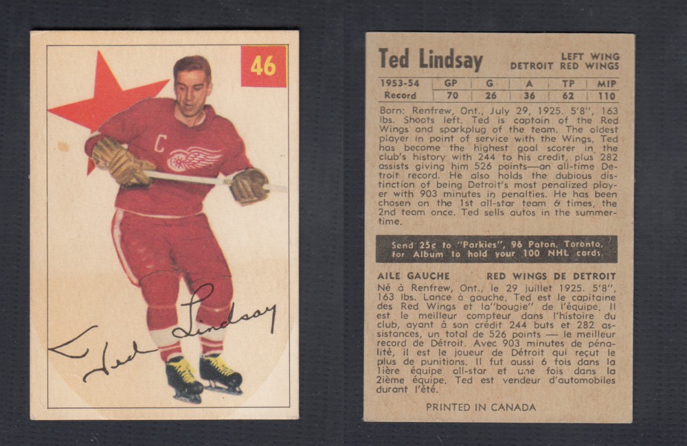 1954-55 PARKHURST HOCKEY CARD #46 T. LINDSAY photo 1954-55 PARKHURST HOCKEY CARD #46 T. LINDSAY photo