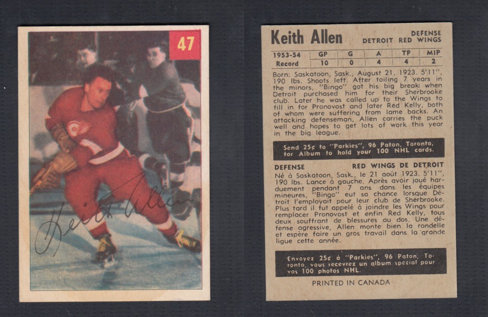 1954-55 PARKHURST HOCKEY CARD #47 K. ALLEN photo 1954-55 PARKHURST HOCKEY CARD #47 K. ALLEN photo