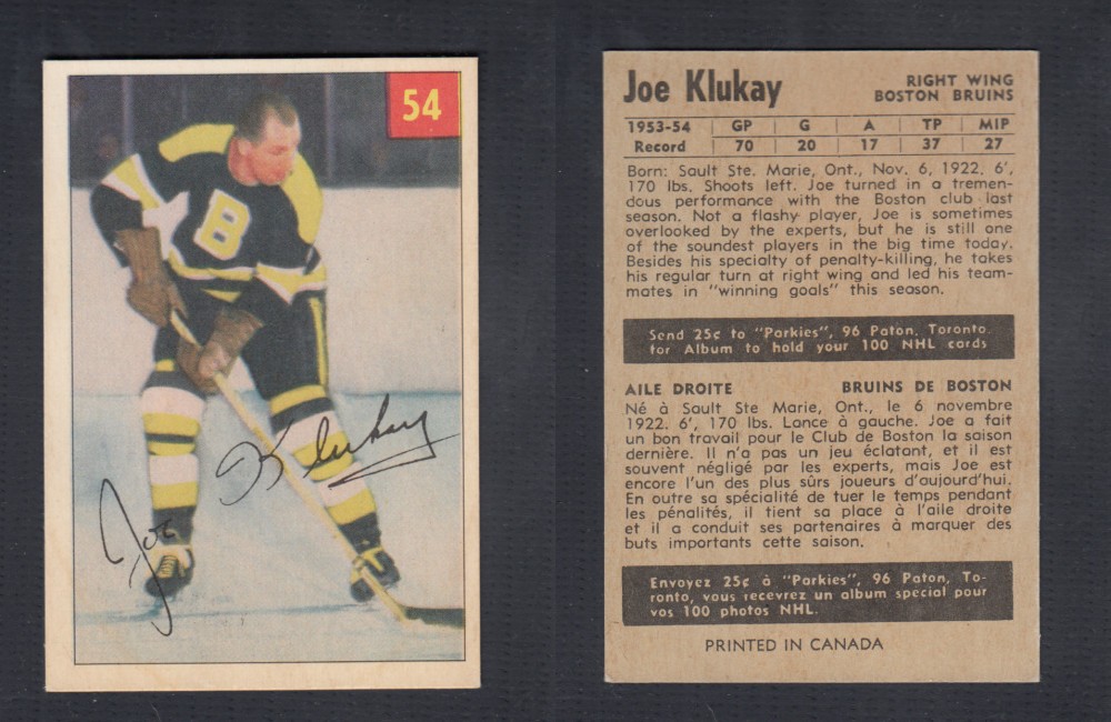 1954-55 PARKHURST HOCKEY CARD #54 J. KLUKAY photo 1954-55 PARKHURST HOCKEY CARD #54 J. KLUKAY photo