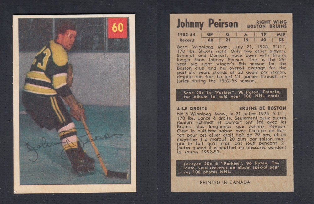 1954-55 PARKHURST HOCKEY CARD #60 J. PEIRSON photo 1954-55 PARKHURST HOCKEY CARD #60 J. PEIRSON photo