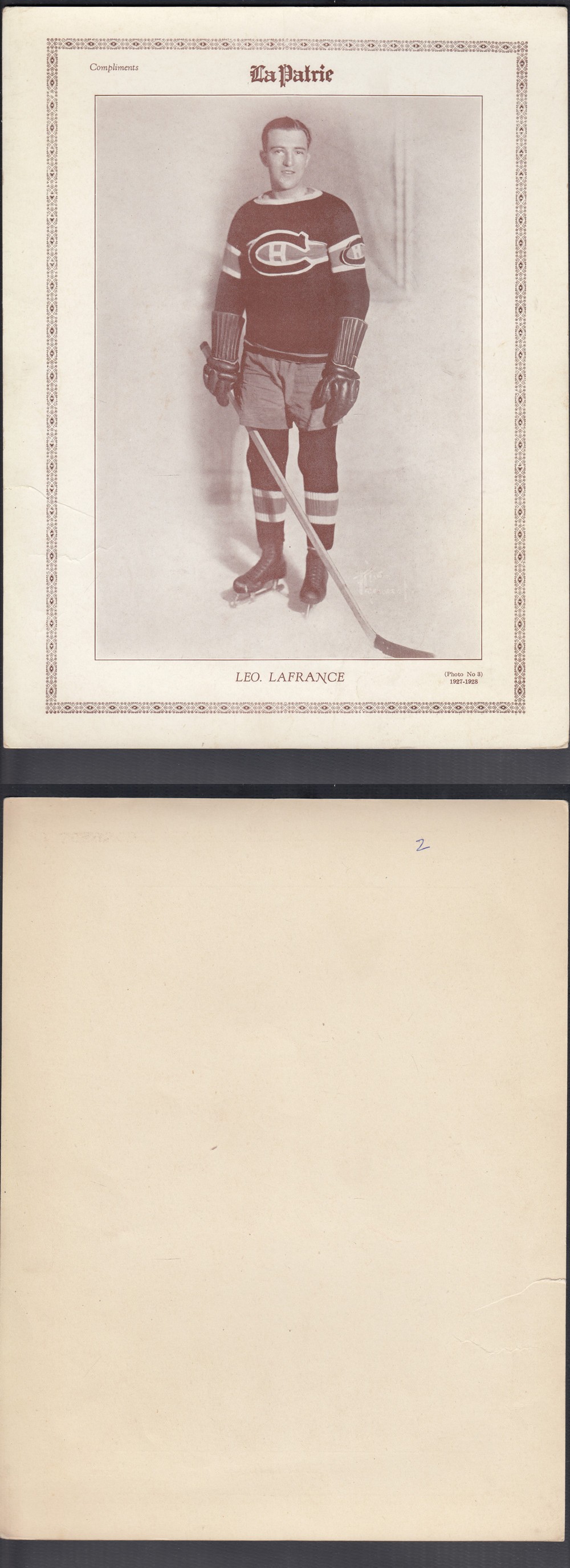 1927-28 LA PATRIE PHOTO #3 L. LAFRANCE photo 1927-28 LA PATRIE PHOTO #3 L. LAFRANCE photo