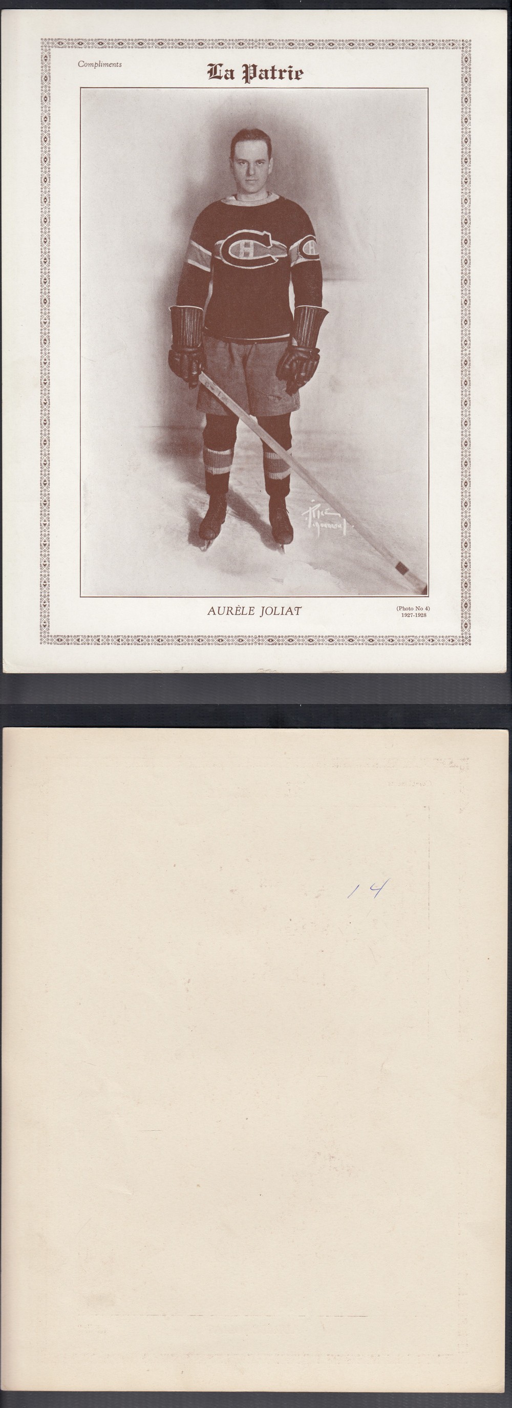 1927-28 LA PATRIE PHOTO #4 A. JOLIAT photo 1927-28 LA PATRIE PHOTO #4 A. JOLIAT photo