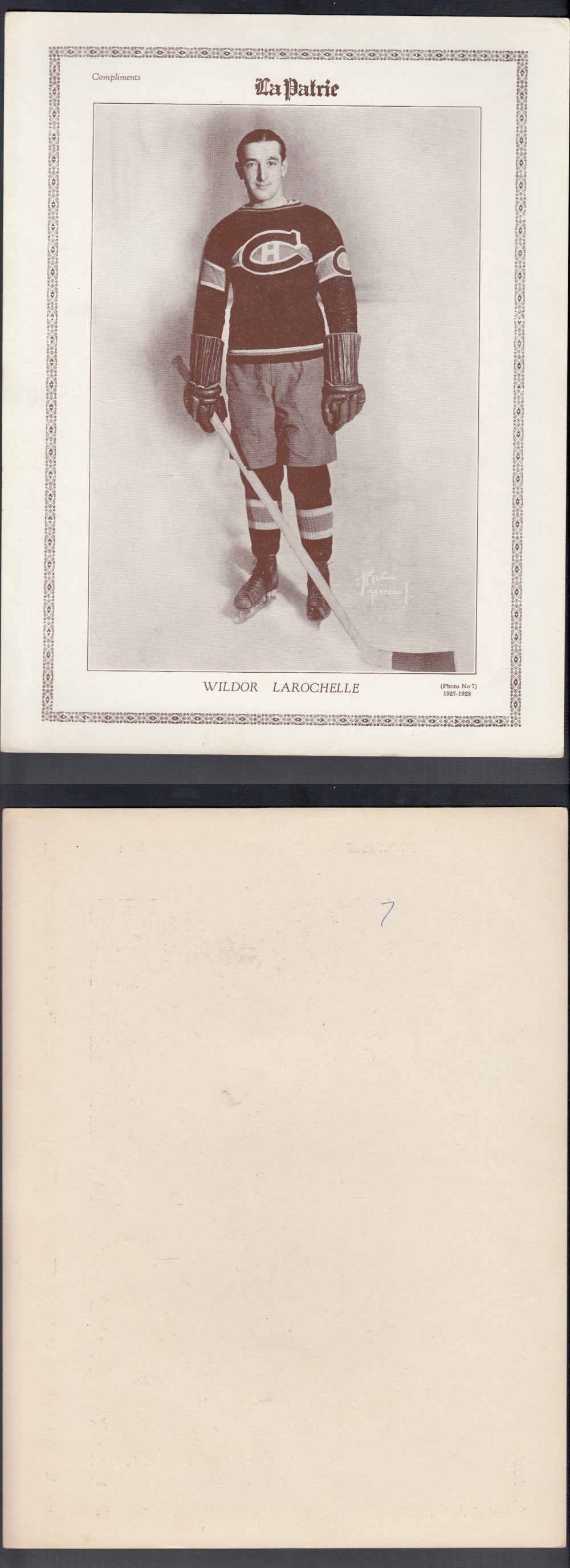 1927-28 LA PATRIE PHOTO #7 W. LAROCHELLE photo 1927-28 LA PATRIE PHOTO #7 W. LAROCHELLE photo