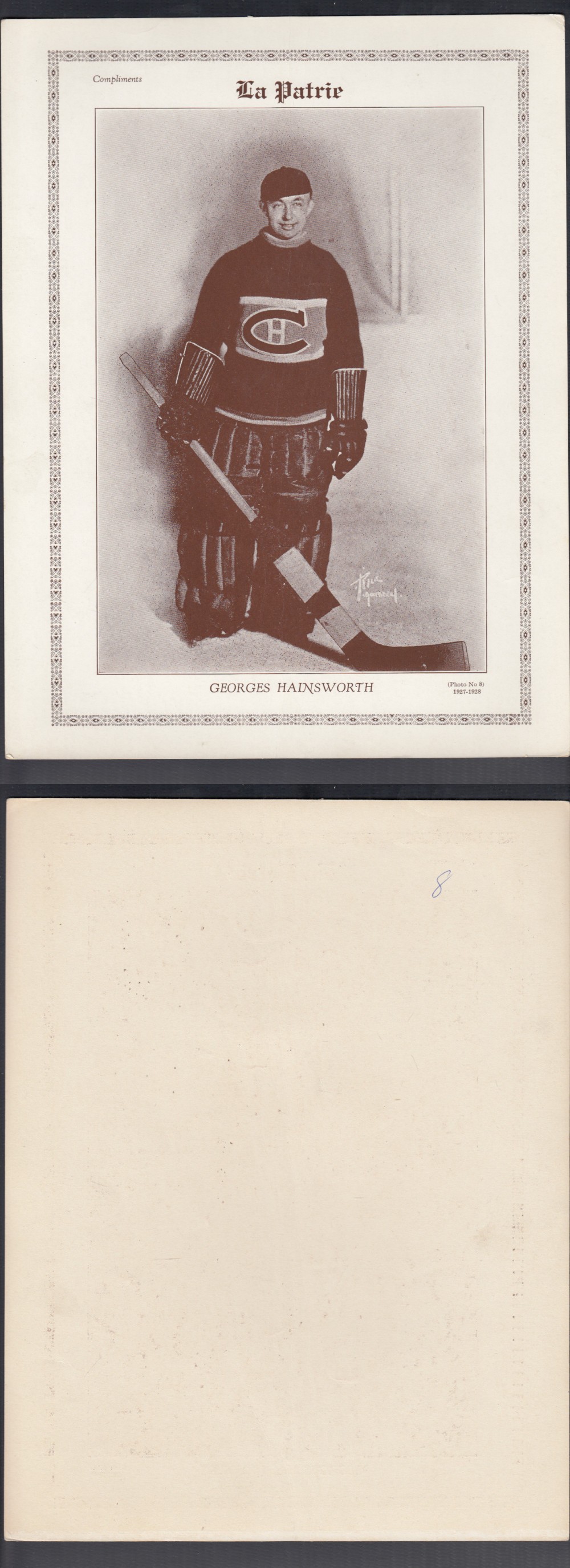 1927-28 LA PATRIE PHOTO #8 G. HAINSWORTH photo 1927-28 LA PATRIE PHOTO #8 G. HAINSWORTH photo