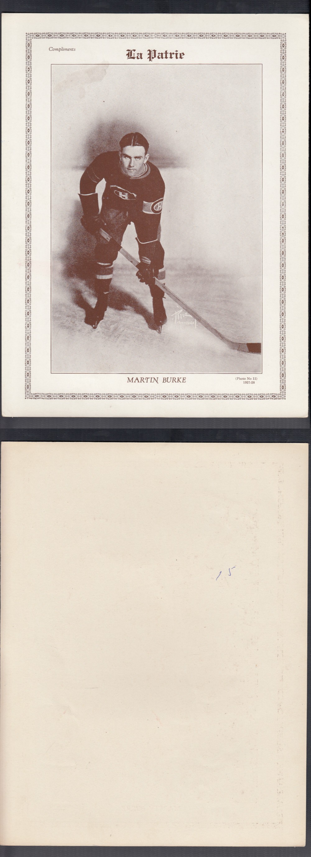 1927-28 LA PATRIE PHOTO #11 M. BURKE photo 1927-28 LA PATRIE PHOTO #11 M. BURKE photo