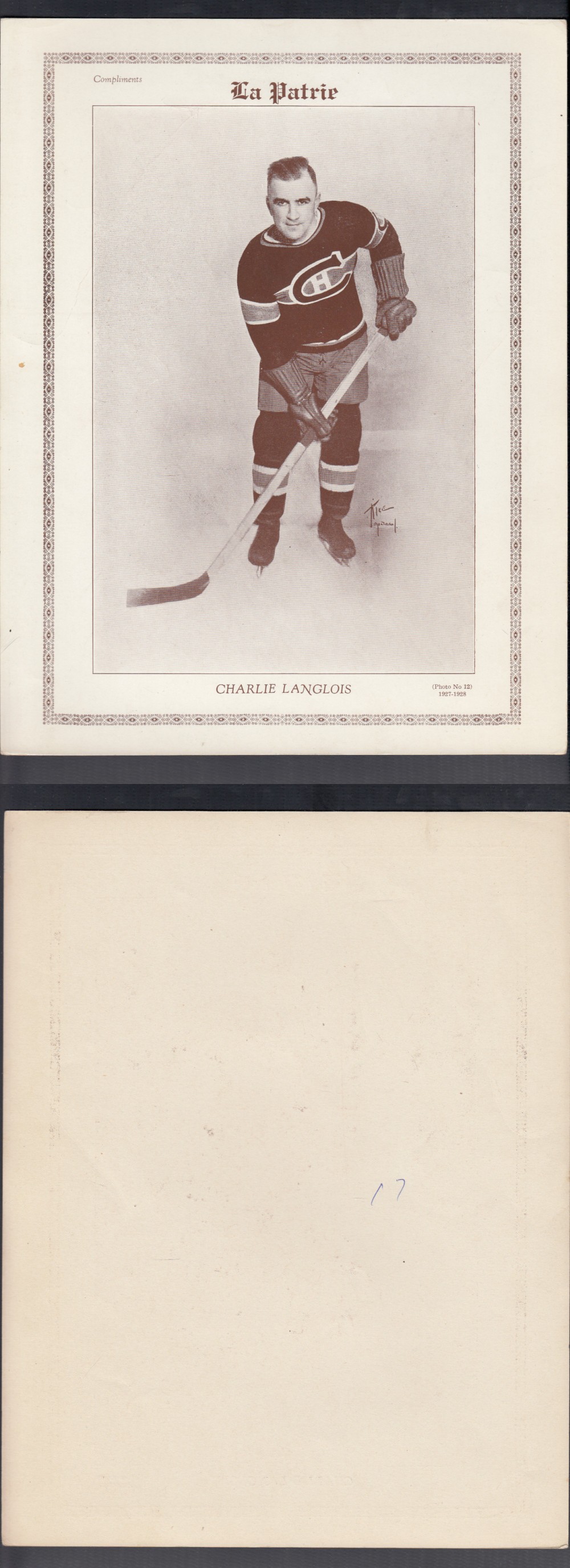 1927-28 LA PATRIE PHOTO #12 C. LANGLOIS photo 1927-28 LA PATRIE PHOTO #12 C. LANGLOIS photo