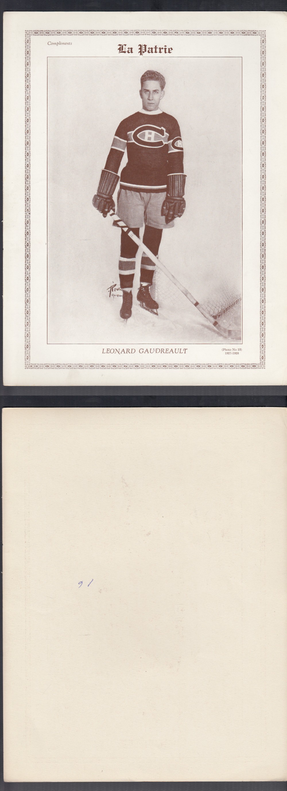 1927-28 LA PATRIE PHOTO #13 L. GAUDREAULT photo 1927-28 LA PATRIE PHOTO #13 L. GAUDREAULT photo