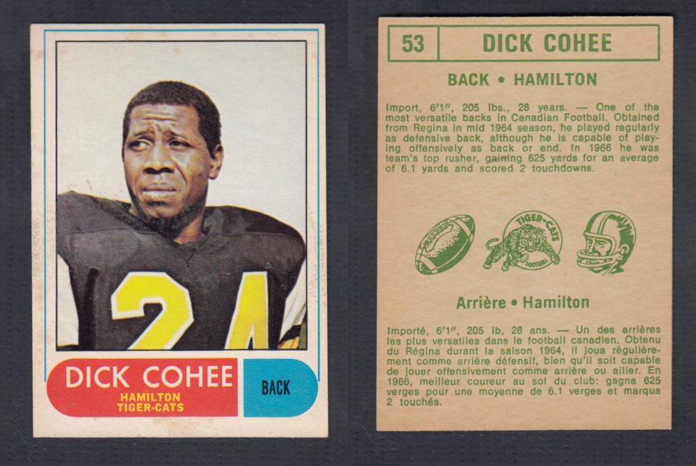 1968 CFL O-PEE-CHEE FOOTBALL CARD #53 D. COHEE photo 1968 CFL O-PEE-CHEE FOOTBALL CARD #53 D. COHEE photo