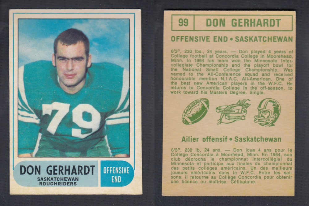 1968 CFL O-PEE-CHEE FOOTBALL CARD #99 D. GERHARDT photo