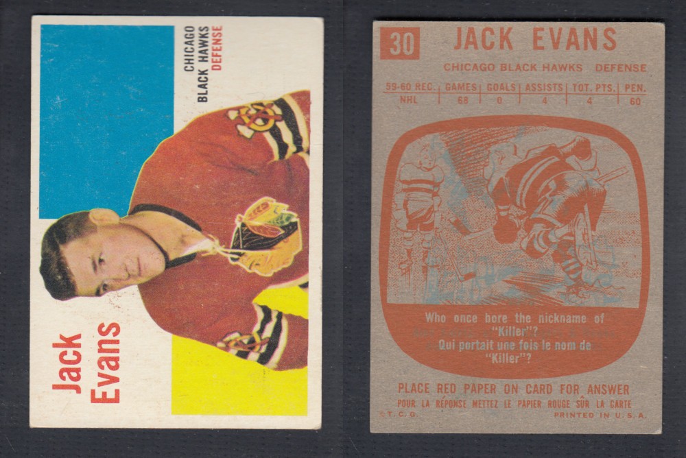 1960-61 TOPPS HOCKEY CARD #30 J. EVANS photo