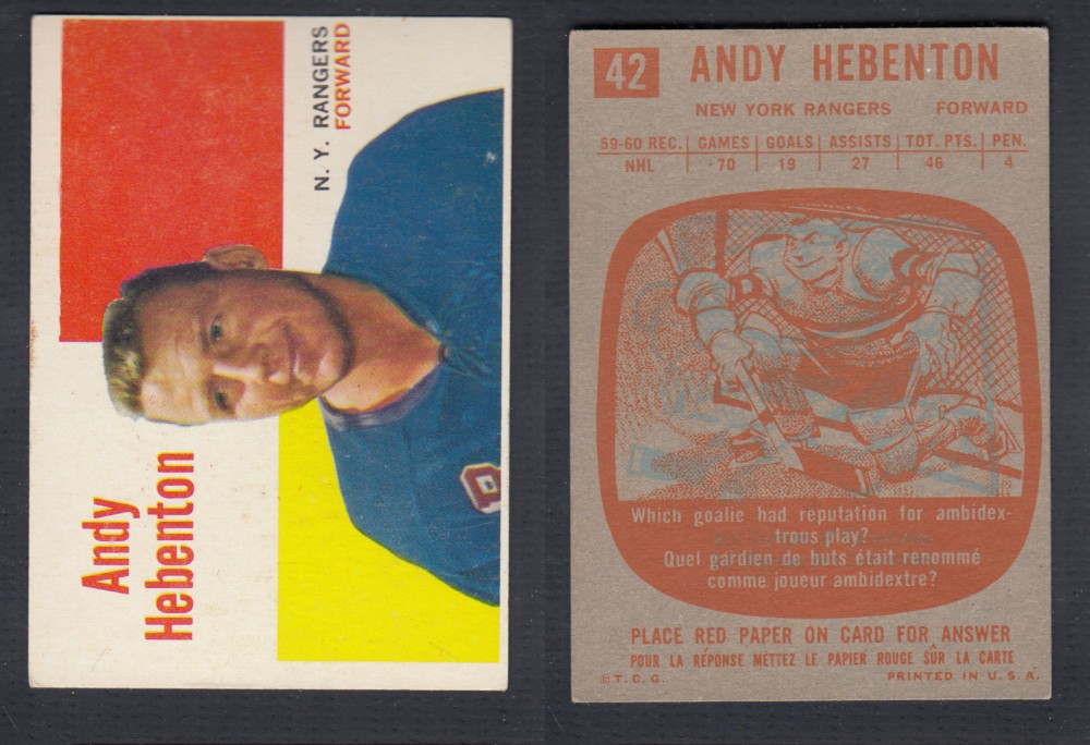 1960-61 TOPPS HOCKEY CARD #42 A. HEBENTON photo