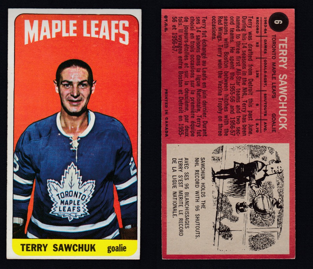 1964-65 TOPPS HOCKEY CARD #6 T. SAWCHUK photo 1964-65 TOPPS HOCKEY CARD #6 T. SAWCHUK photo
