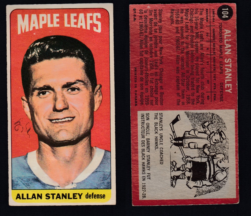 1964-65 TOPPS HOCKEY CARD #104 A. STANLEY photo 1964-65 TOPPS HOCKEY CARD #104 A. STANLEY photo