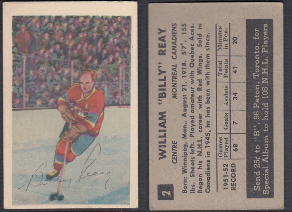 1952-53 PARKHURST HOCKEY CARD #2 B. REAY photo 1952-53 PARKHURST HOCKEY CARD #2 B. REAY photo