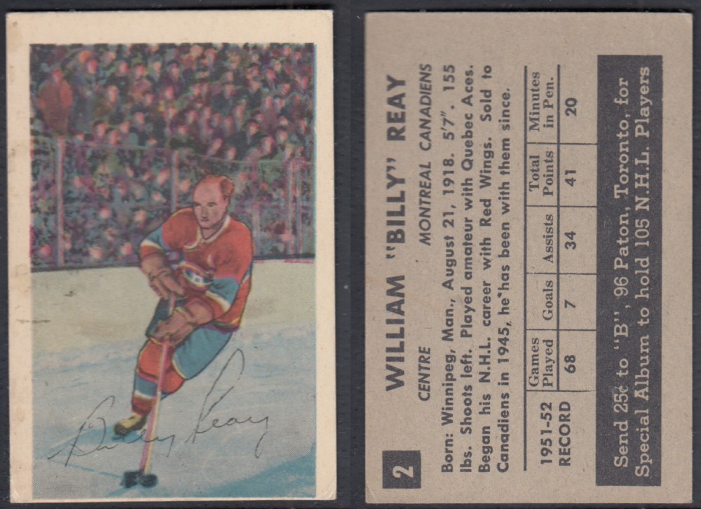 1952-53 PARKHURST HOCKEY CARD #2 B. REAY photo 1952-53 PARKHURST HOCKEY CARD #2 B. REAY photo