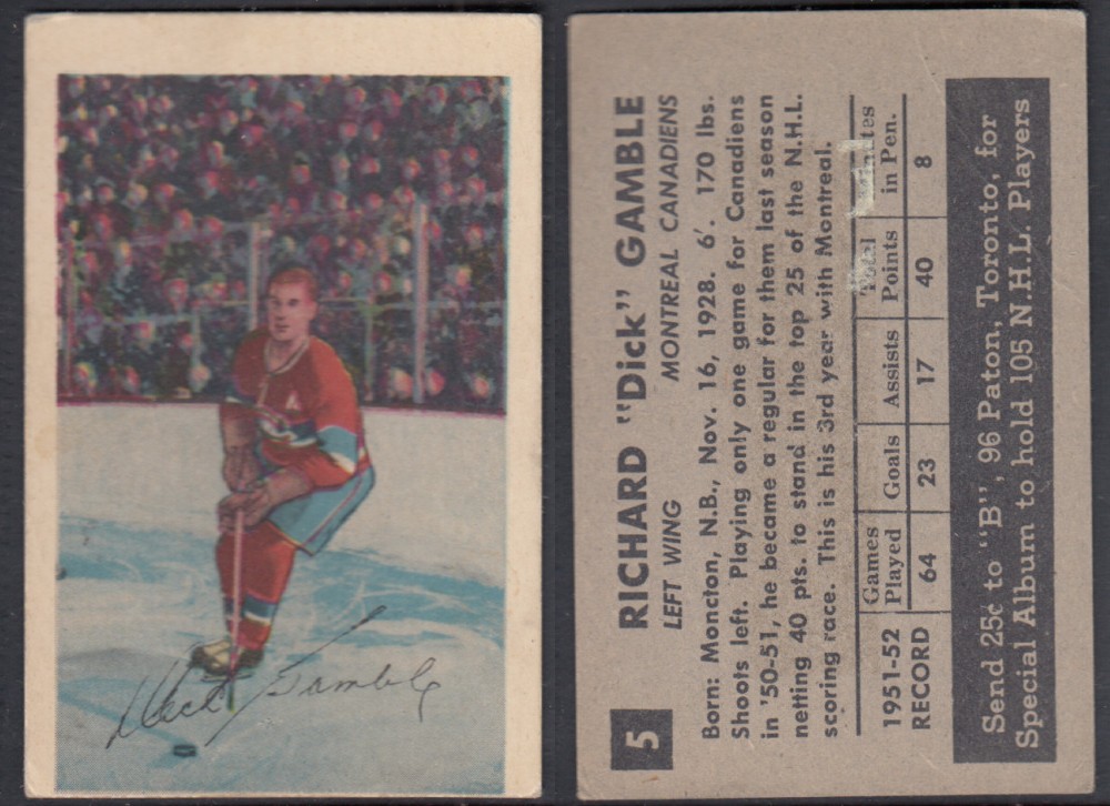 1952-53 PARKHURST HOCKEY CARD #5 R. GAMBLE photo 1952-53 PARKHURST HOCKEY CARD #5 R. GAMBLE photo
