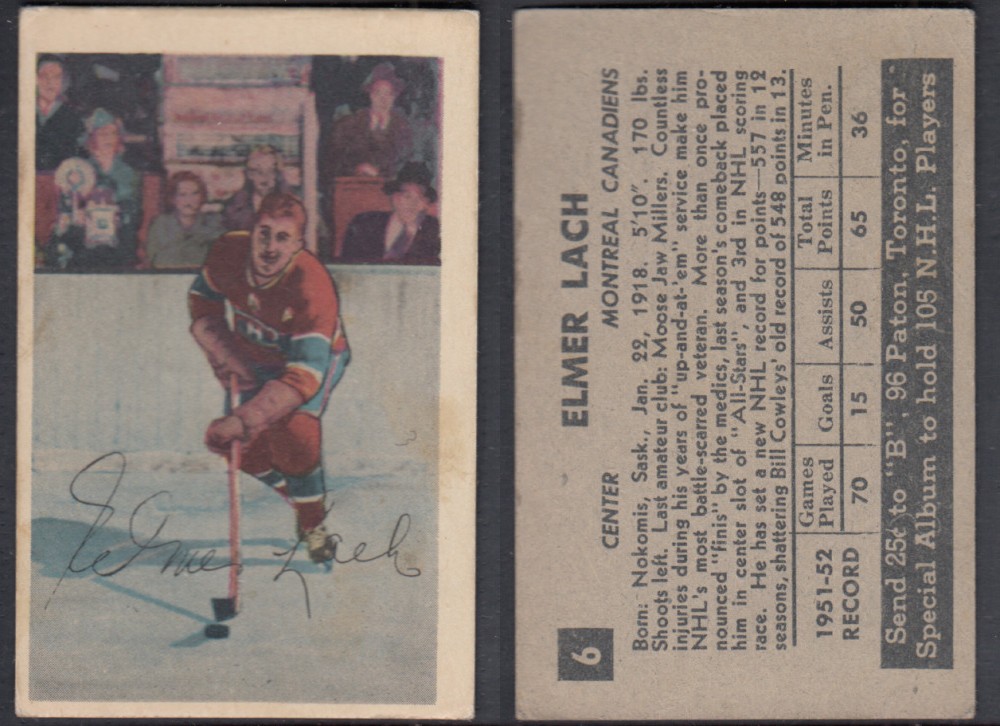 1952-53 PARKHURST HOCKEY CARD #6 E. LACH photo 1952-53 PARKHURST HOCKEY CARD #6 E. LACH photo