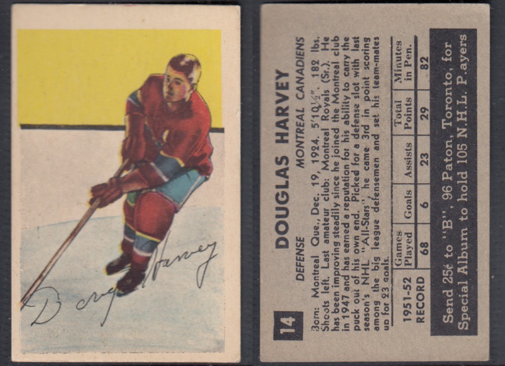 1952-53 PARKHURST HOCKEY CARD #14 D. HARVEY photo 1952-53 PARKHURST HOCKEY CARD #14 D. HARVEY photo