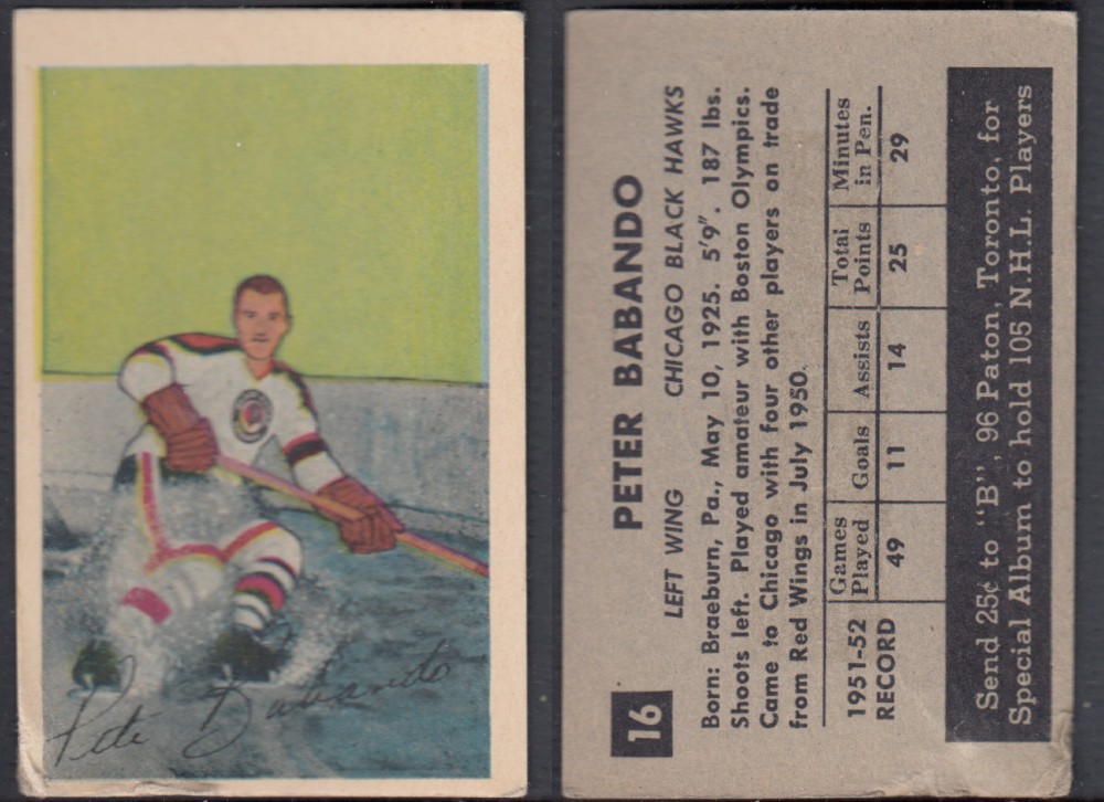 1952-53 PARKHURST HOCKEY CARD #16 P. BABANDO photo 1952-53 PARKHURST HOCKEY CARD #16 P. BABANDO photo