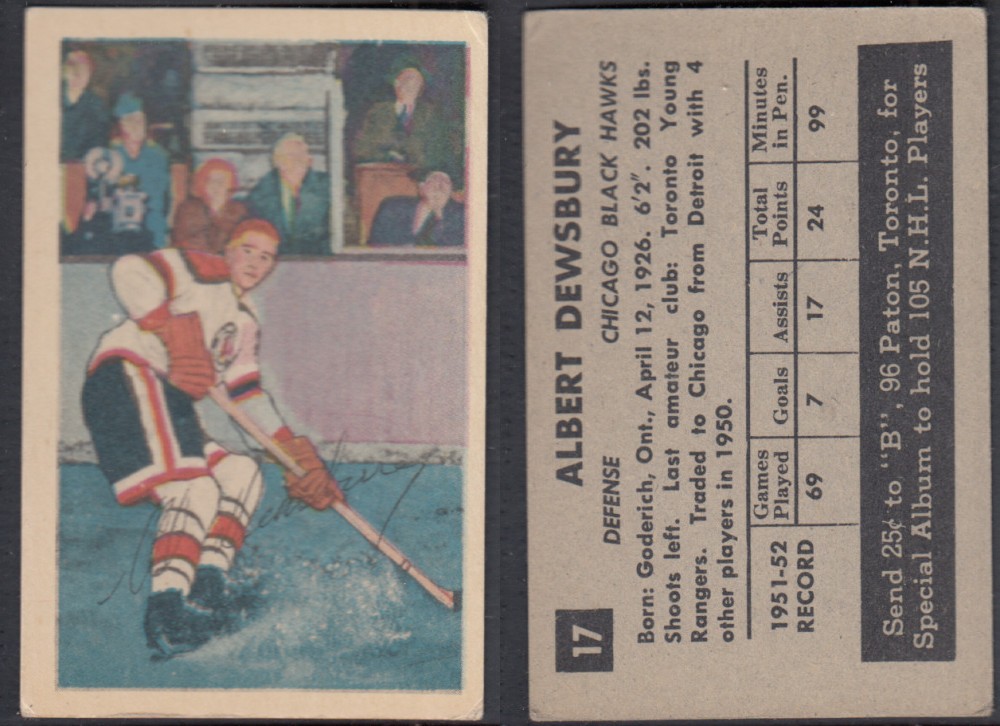 1952-53 PARKHURST HOCKEY CARD #17 A. DEWSBURY photo 1952-53 PARKHURST HOCKEY CARD #17 A. DEWSBURY photo