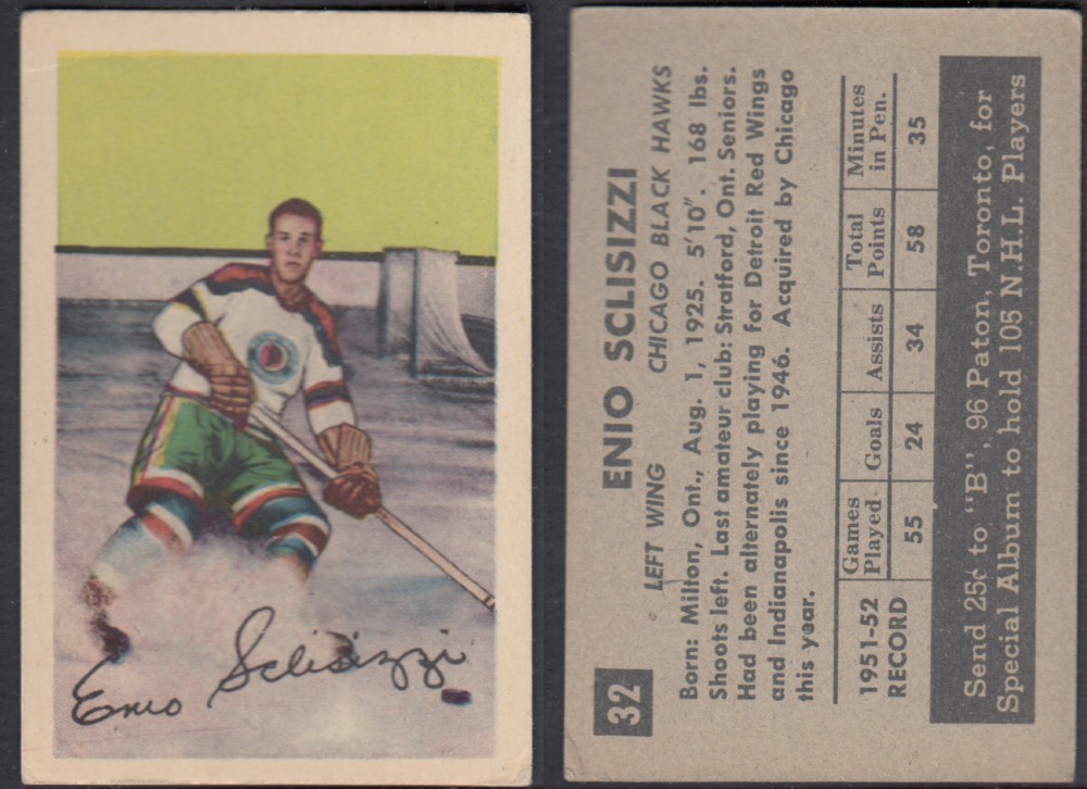 1952-53 PARKHURST HOCKEY CARD #32 E. SCLISIZZI photo 1952-53 PARKHURST HOCKEY CARD #32 E. SCLISIZZI photo