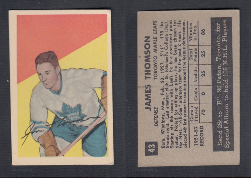 1952-53 PARKHURST HOCKEY CARD #43 J. THOMSON photo 1952-53 PARKHURST HOCKEY CARD #43 J. THOMSON photo