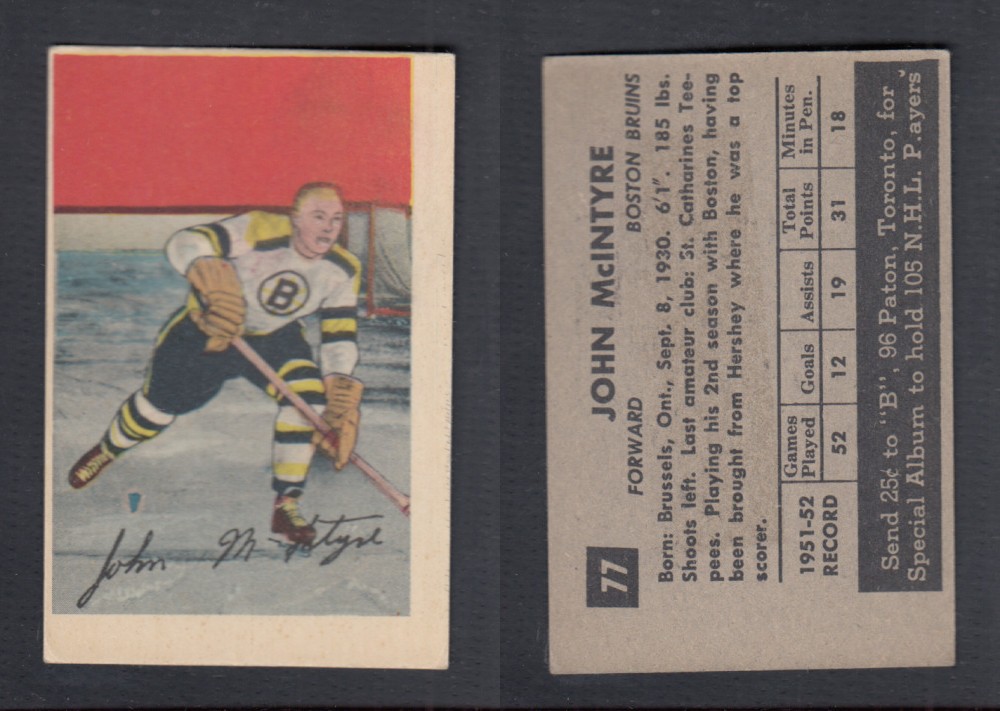 1952-53 PARKHURST HOCKEY CARD #77 J. MCINTYRE photo 1952-53 PARKHURST HOCKEY CARD #77 J. MCINTYRE photo