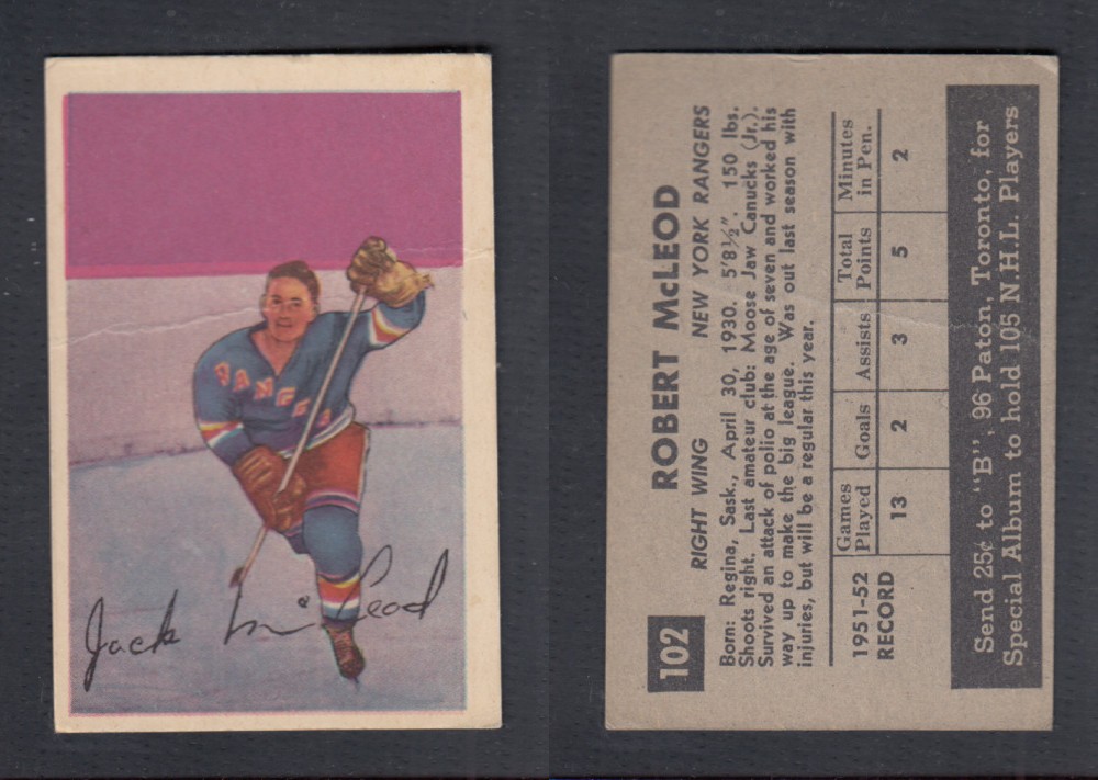 1952-53 PARKHURST HOCKEY CARD #102 R. MCLEOD photo 1952-53 PARKHURST HOCKEY CARD #102 R. MCLEOD photo