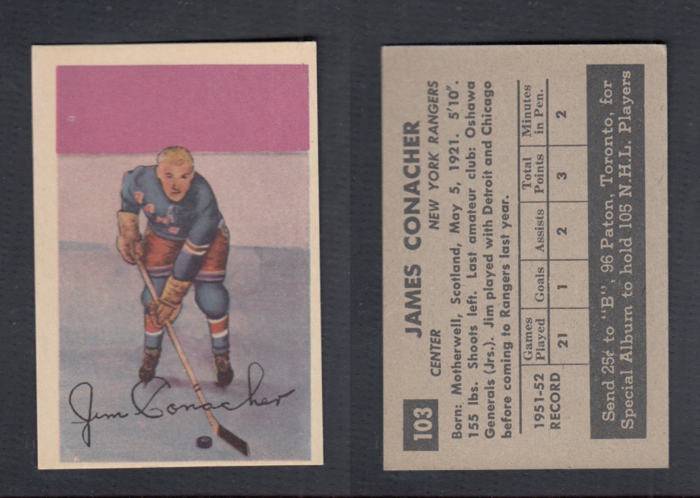 1952-53 PARKHURST HOCKEY CARD #103 J. CONACHER photo 1952-53 PARKHURST HOCKEY CARD #103 J. CONACHER photo
