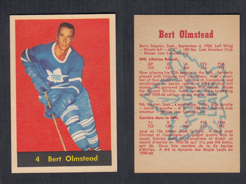 1960-61 PARKHURST HOCKEY CARD #4 B. OLMSTEAD photo 1960-61 PARKHURST HOCKEY CARD #4 B. OLMSTEAD photo