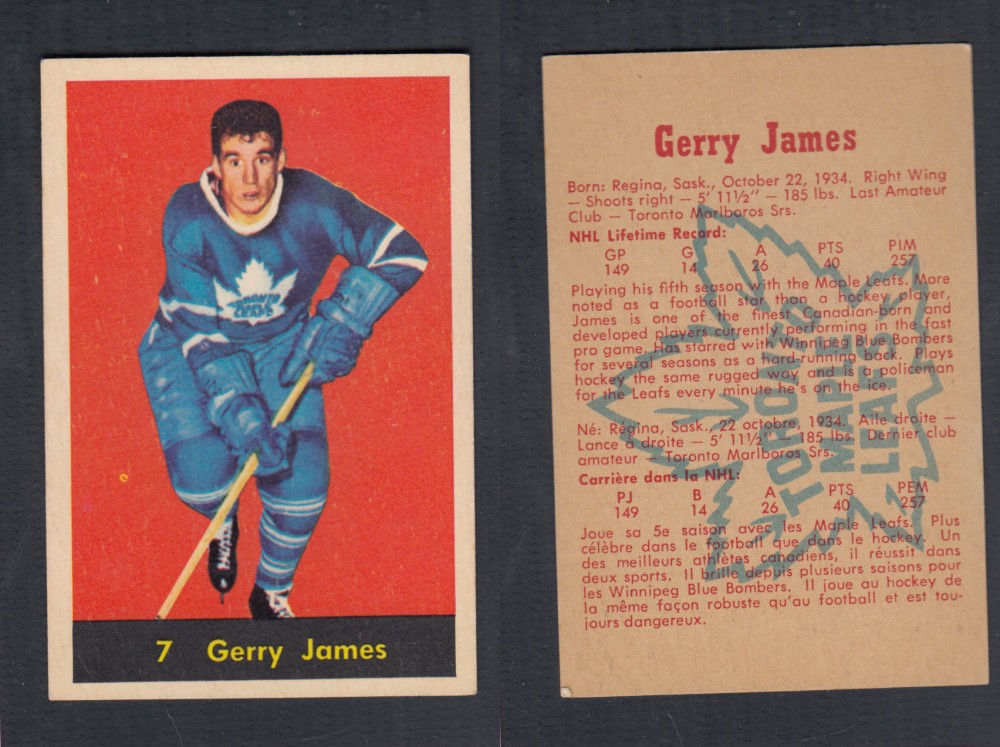 1960-61 PARKHURST HOCKEY CARD #7 G. JAMES photo 1960-61 PARKHURST HOCKEY CARD #7 G. JAMES photo