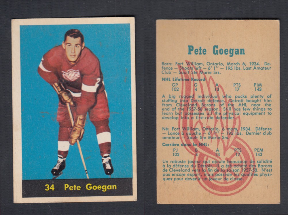 1960-61 PARKHURST HOCKEY CARD #34 P. GOEGAN photo 1960-61 PARKHURST HOCKEY CARD #34 P. GOEGAN photo