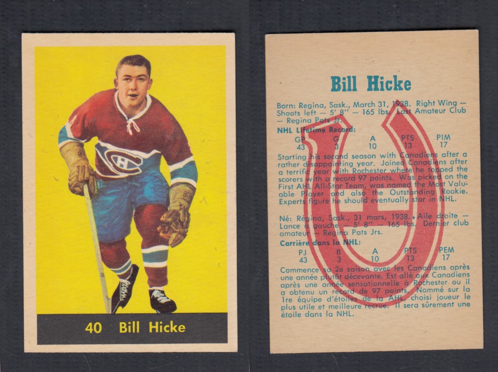 1960-61 PARKHURST HOCKEY CARD #40 B. HICKE photo 1960-61 PARKHURST HOCKEY CARD #40 B. HICKE photo