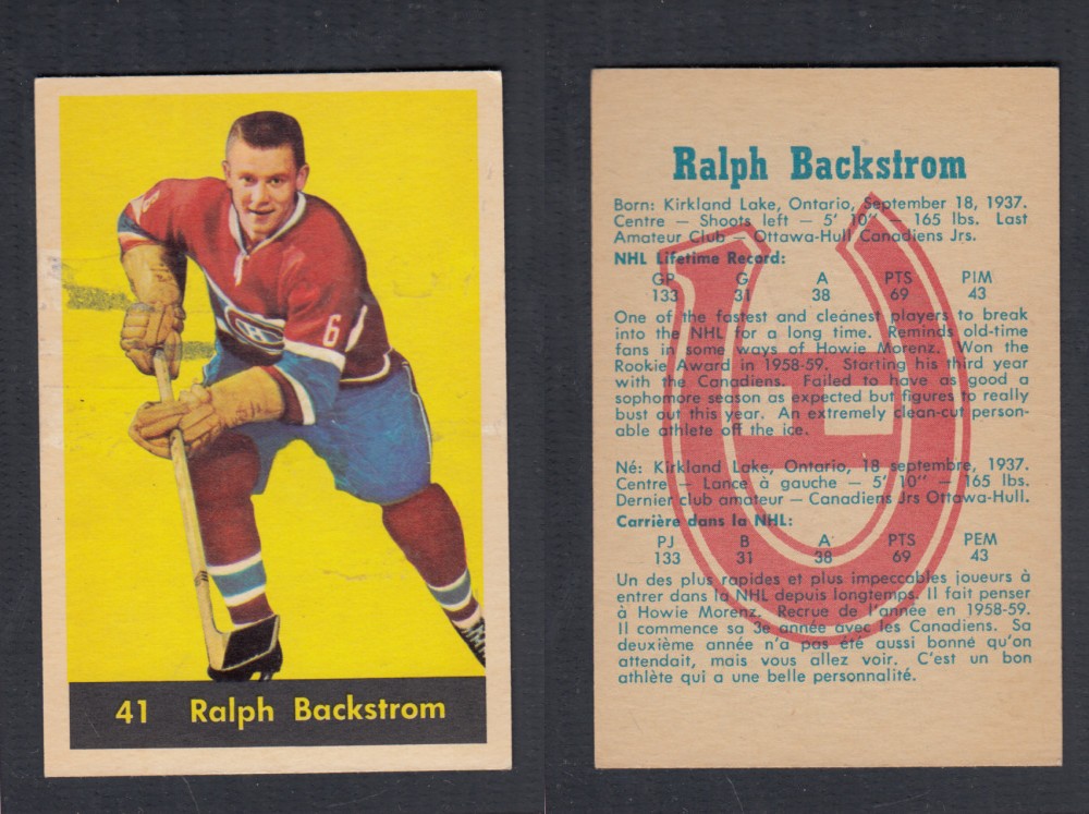1960-61 PARKHURST HOCKEY CARD #41 R. BACKSTROM photo 1960-61 PARKHURST HOCKEY CARD #41 R. BACKSTROM photo