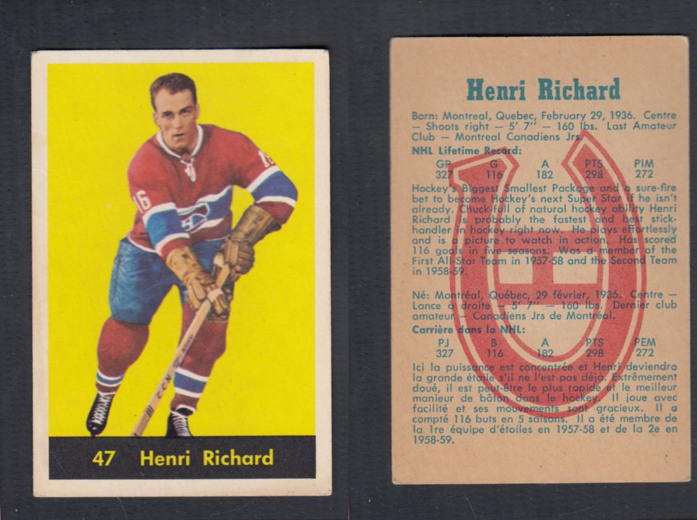 1960-61 PARKHURST HOCKEY CARD #47 H. RICHARD photo 1960-61 PARKHURST HOCKEY CARD #47 H. RICHARD photo