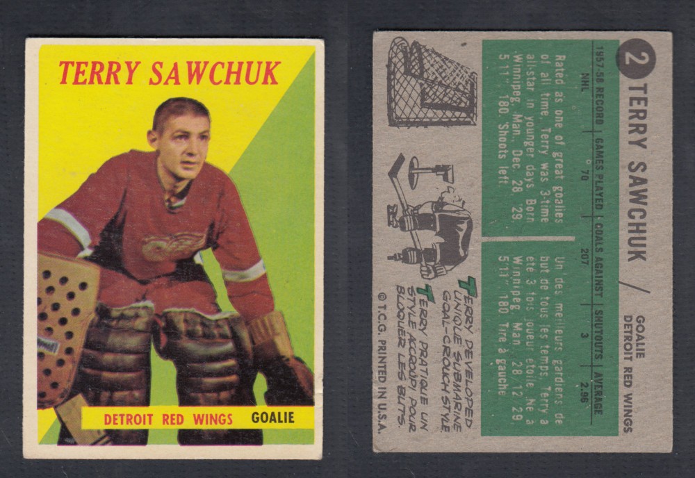 1958-59 TOPPS HOCKEY CARD #2 T. SAWCHUK photo 1958-59 TOPPS HOCKEY CARD #2 T. SAWCHUK photo