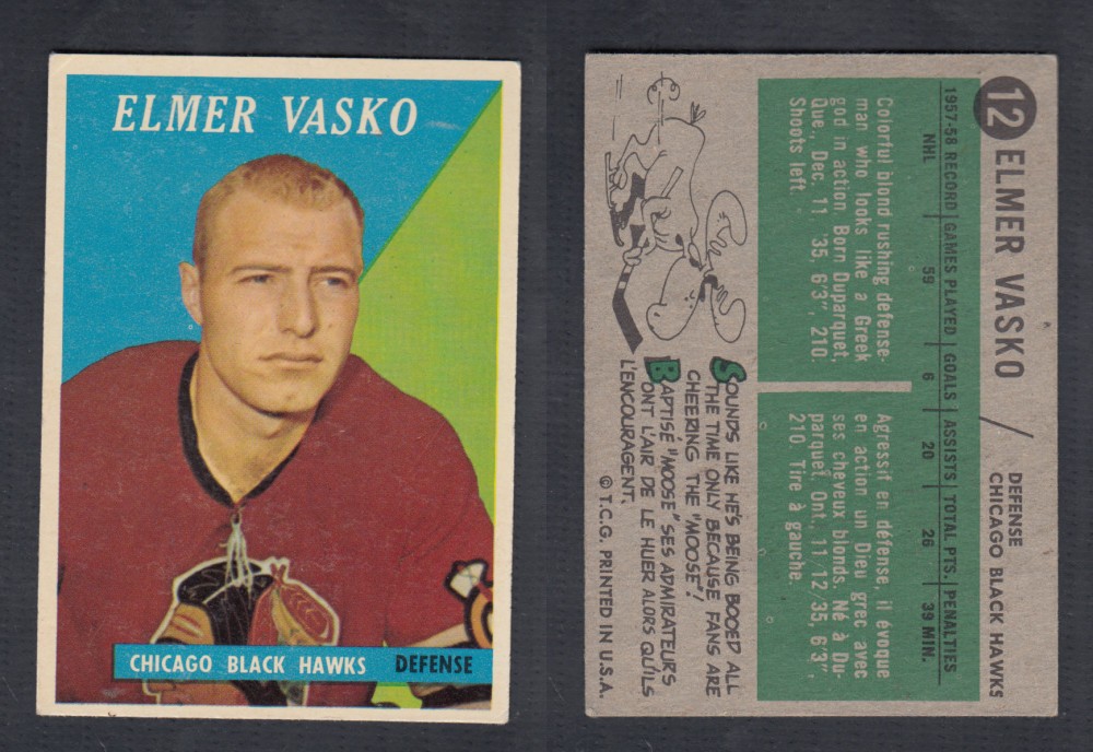 1958-59 TOPPS HOCKEY CARD #12 E. VASKO photo 1958-59 TOPPS HOCKEY CARD #12 E. VASKO photo