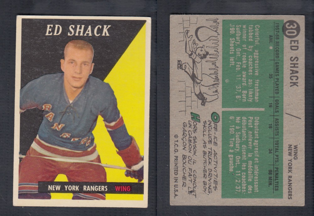 1958-59 TOPPS HOCKEY CARD #30 E. SHACK photo 1958-59 TOPPS HOCKEY CARD #30 E. SHACK photo