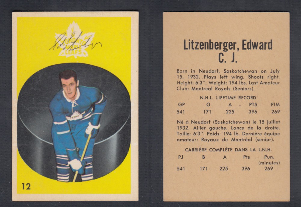 1962-63 PARKHURST HOCKEY CARD #12 E. LITZENBERGER photo 1962-63 PARKHURST HOCKEY CARD #12 E. LITZENBERGER photo