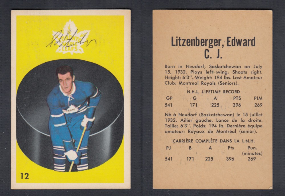 1962-63 PARKHURST HOCKEY CARD #12 E. LITZENBERGER photo 1962-63 PARKHURST HOCKEY CARD #12 E. LITZENBERGER photo