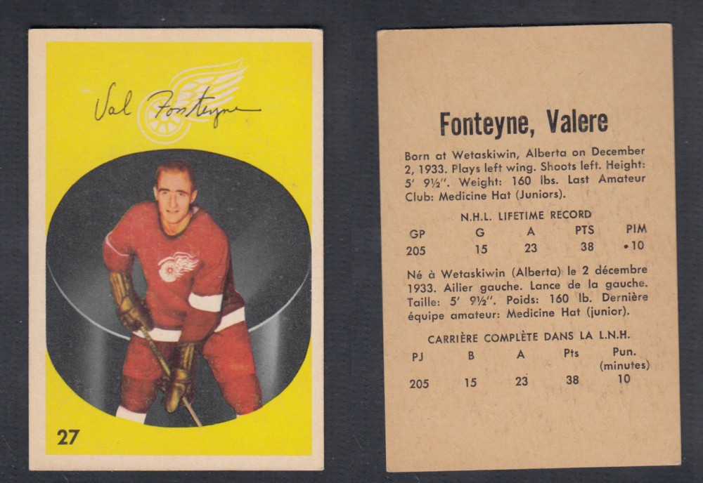 1962-63 PARKHURST HOCKEY CARD #27 V. FONTEYNE photo 1962-63 PARKHURST HOCKEY CARD #27 V. FONTEYNE photo
