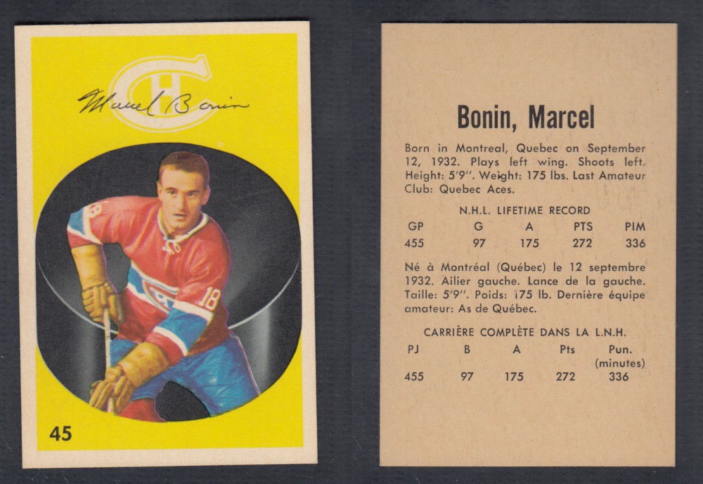 1962-63 PARKHURST HOCKEY CARD #45 M. BONIN photo 1962-63 PARKHURST HOCKEY CARD #45 M. BONIN photo