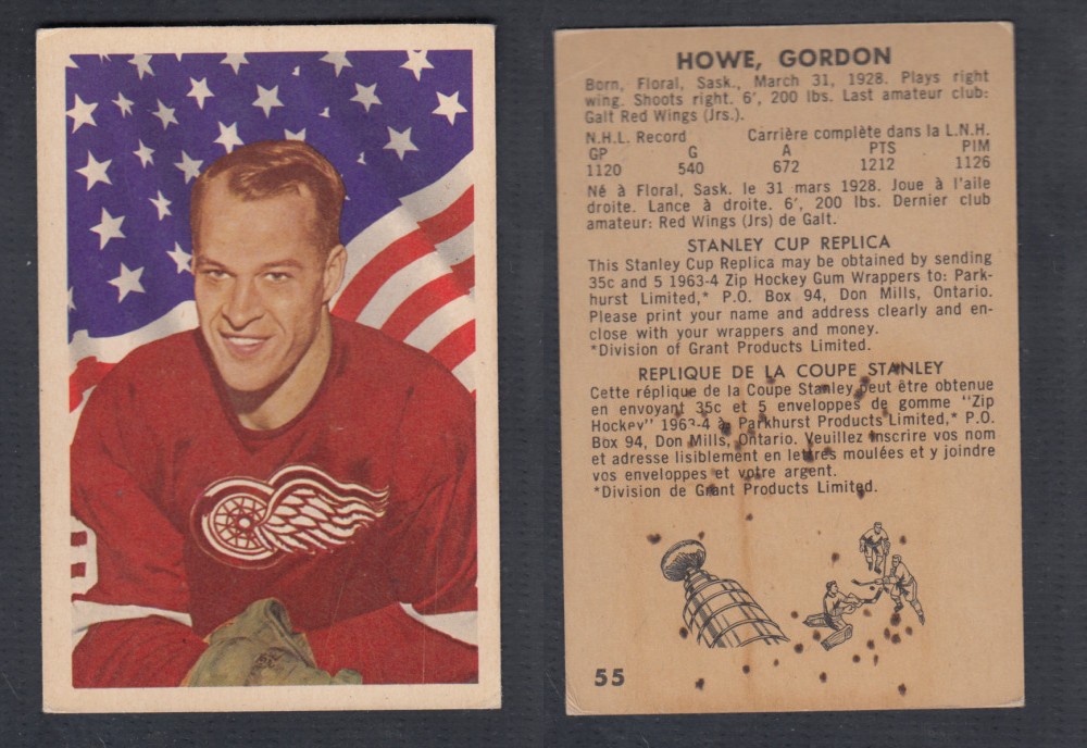 1963-64 PARKHURST HOCKEY CARD #55 G. HOWE photo 1963-64 PARKHURST HOCKEY CARD #55 G. HOWE photo