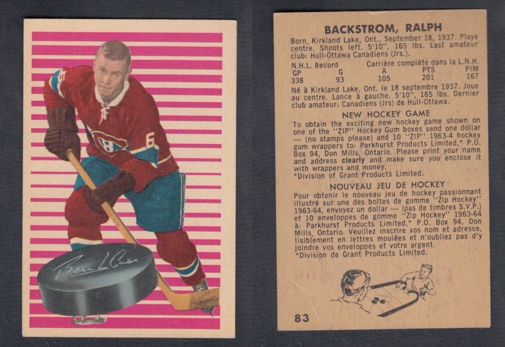 1963-64 PARKHURST HOCKEY CARD #83 R. BACKSTROM photo 1963-64 PARKHURST HOCKEY CARD #83 R. BACKSTROM photo