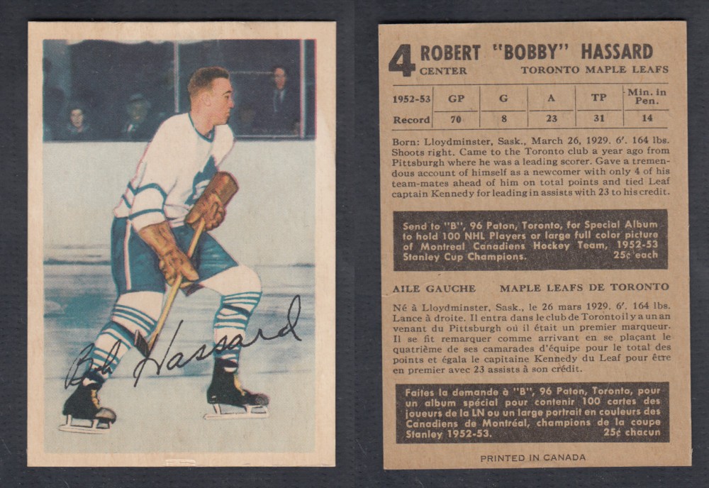 1953-54 PARKHURST HOCKEY CARD #4 R. HASSARD photo 1953-54 PARKHURST HOCKEY CARD #4 R. HASSARD photo
